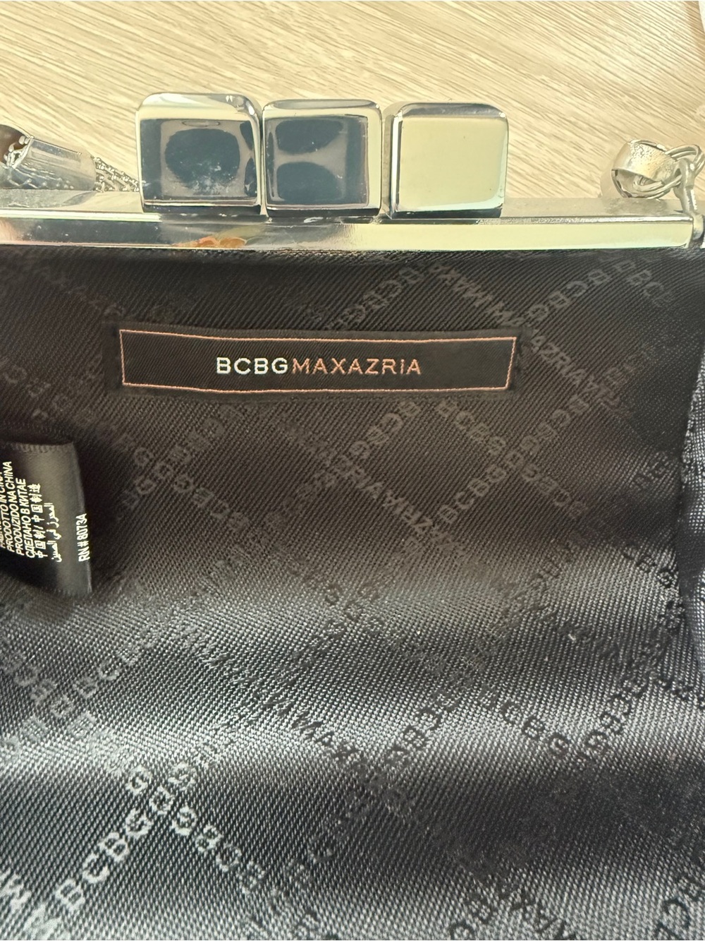 BCBGMAXAZRIA Blue Metallic Clutch Silver Chain Strap Clasp Party Formal - Picture 7 of 7